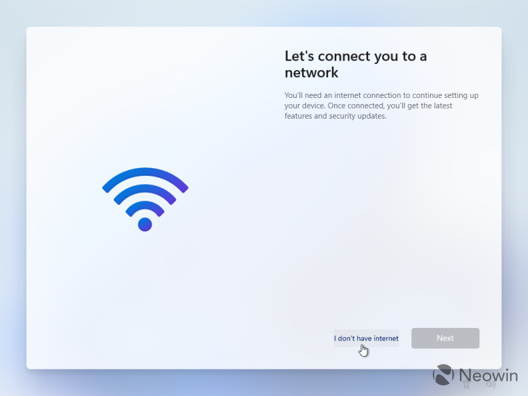 Nastavte Windows 11 Home bez připojení k internetu